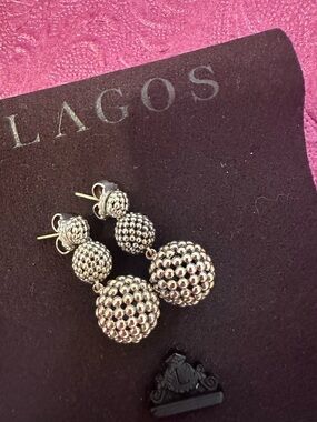 LAGOS Textured Double Drop Bead Earrings - Silver